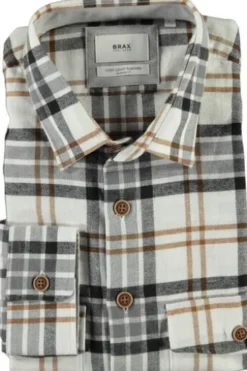 BRAX Flanell Hemd Kay grau kariert Modern Fit Langarm