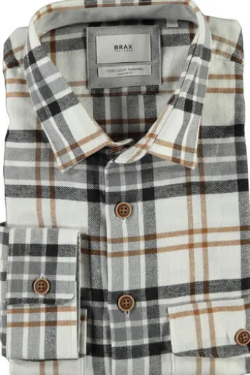 BRAX Flanell Hemd Kay grau kariert Modern Fit Langarm