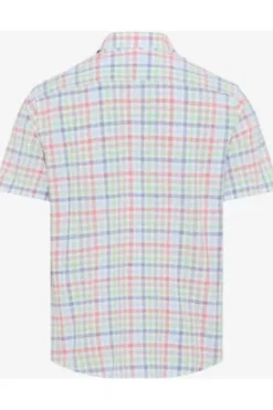 BRAX Hemd blau kariert Modern Fit Halbarm