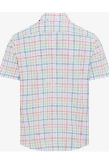 BRAX Hemd blau kariert Modern Fit Halbarm