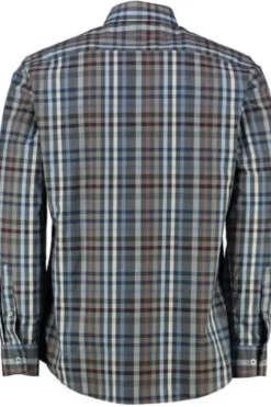 BRAX Hemd Daniel blau/braun kariert Modern Fit Langarm Button-Down