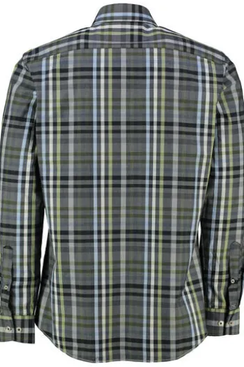 BRAX Hemd Daniel blau/grün kariert Modern Fit Langarm Button-Down