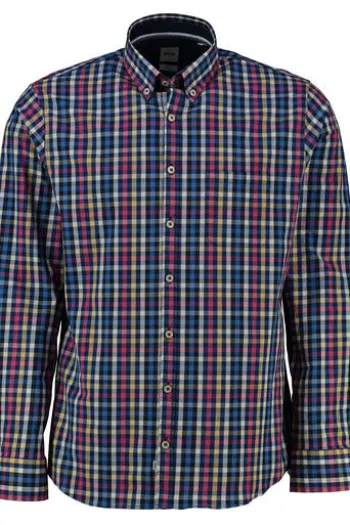 BRAX Hemd Daniel blau kariert Modern Fit Langarm Button-Down