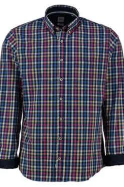BRAX Hemd Daniel blau kariert Modern Fit Langarm Button-Down