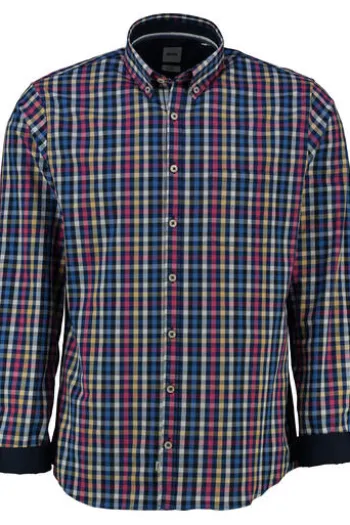 BRAX Hemd Daniel blau kariert Modern Fit Langarm Button-Down