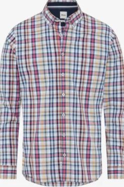 BRAX Hemd Daniel hellblau kariert Modern Fit Langarm Button-Down