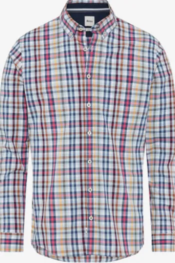 BRAX Hemd Daniel hellblau kariert Modern Fit Langarm Button-Down