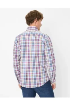 BRAX Hemd Daniel hellblau kariert Modern Fit Langarm Button-Down