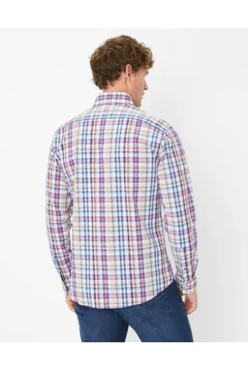 BRAX Hemd Daniel hellblau kariert Modern Fit Langarm Button-Down