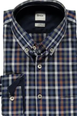 BRAX Hemd Daniel marine kariert Modern Fit Langarm Button-Down
