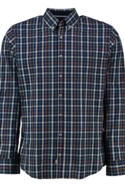 BRAX Hemd Daniel marine kariert Modern Fit Langarm Button-Down