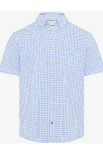 BRAX Hemd hellblau kariert Modern Fit Halbarm