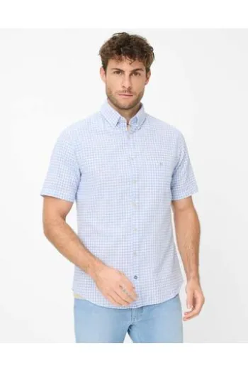 BRAX Hemd hellblau kariert Modern Fit Halbarm