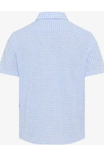 BRAX Hemd hellblau kariert Modern Fit Halbarm