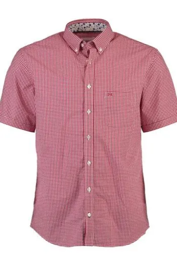 BRAX Hemd Rot kariert Modern Fit Kurzarm Blue Planet Style Dan