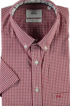 BRAX Hemd Rot kariert Modern Fit Kurzarm Blue Planet Style Dan