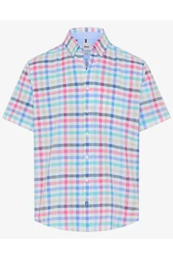 BRAX Karo Hemd Dan raspberry kariert Modern Fit Kurzarm