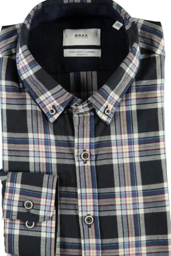 BRAX Leicht Flanell Hemd Daniel blau/blau kariert Modern Fit Langarm Button-down