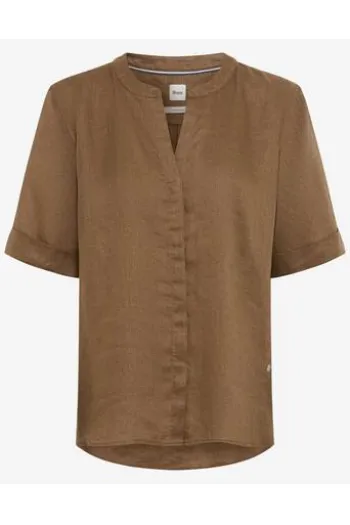 BRAX Leinen-Bluse Veri mocha brown Kurzarm