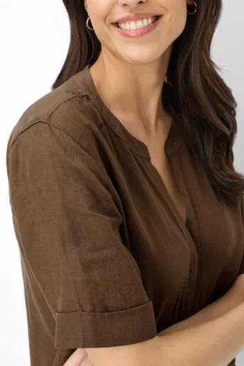 BRAX Leinen-Bluse Veri mocha brown Kurzarm