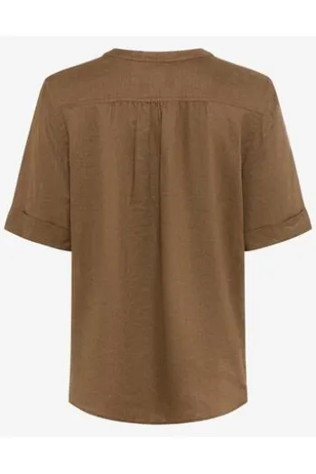 BRAX Leinen-Bluse Veri mocha brown Kurzarm