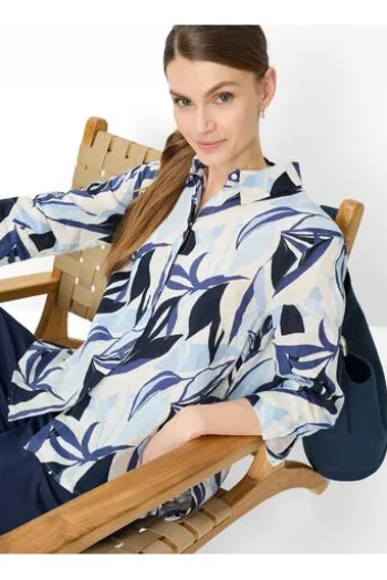 BRAX Leinen-Bluse Vicki navy gemustert 3/4-Arm