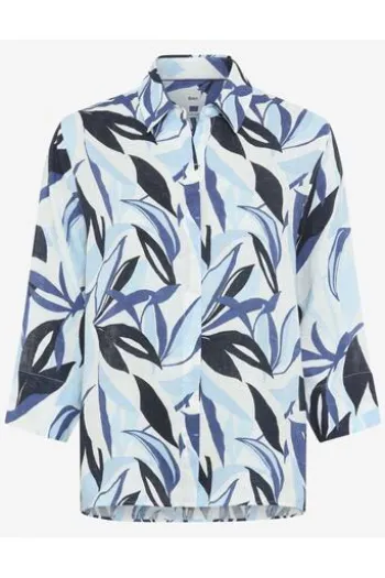BRAX Leinen-Bluse Vicki navy gemustert 3/4-Arm