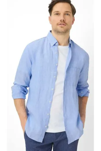 BRAX Leinen Hemd Daniel sky Modern Fit Langarm
