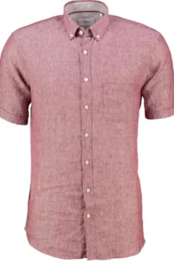 BRAX Leinen Hemd Dan rot Modern Fit Kurzarm