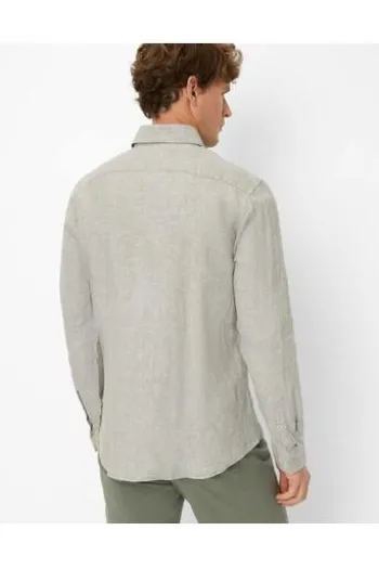 BRAX Leinen Hemd Dirk grün Modern Fit Langarm Leinen