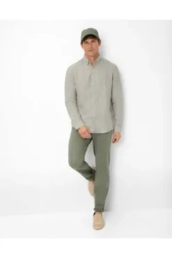 BRAX Leinen Hemd Dirk grün Modern Fit Langarm Leinen