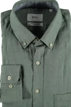 BRAX Leinen Hemd Dirk gruen kariert Slim Fit
