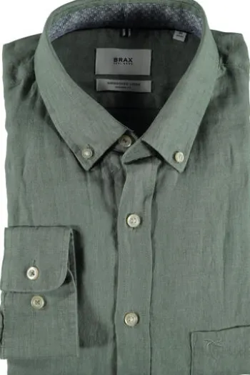 BRAX Leinen Hemd Dirk gruen kariert Slim Fit