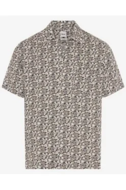 BRAX Leinen Hemd Luke peanut geblümt Modern Fit Kurzarm