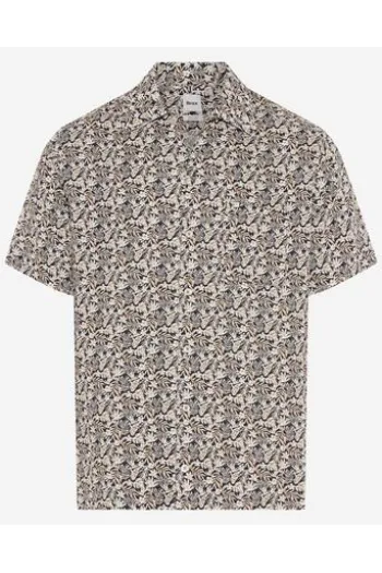 BRAX Leinen Hemd Luke peanut geblümt Modern Fit Kurzarm
