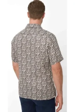 BRAX Leinen Hemd Luke peanut geblümt Modern Fit Kurzarm