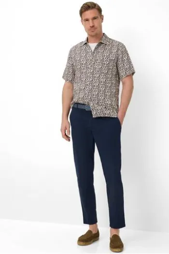 BRAX Leinen Hemd Luke peanut geblümt Modern Fit Kurzarm