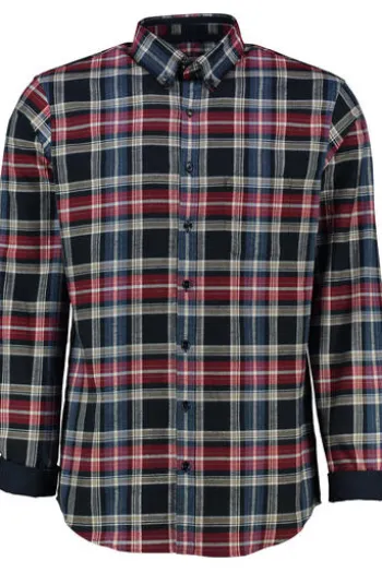 BRAX Light Flanell Hemd Daniel blau/rot kariert Modern Fit Langarm Button-Down