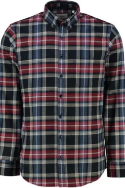 BRAX Light Flanell Hemd Daniel blau/rot kariert Modern Fit Langarm Button-Down