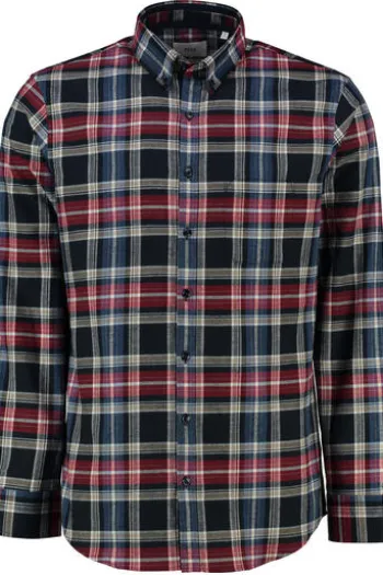 BRAX Light Flanell Hemd Daniel blau/rot kariert Modern Fit Langarm Button-Down