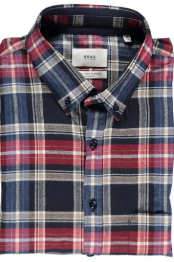 BRAX Light Flanell Hemd Daniel blau/rot kariert Modern Fit Langarm Button-Down