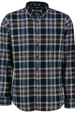 BRAX Light Flanell Hemd Daniel blau/braun kariert Modern Fit Langarm Button-Down
