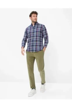 BRAX Light Flanell Hemd Daniel marine kariert Modern Fit Langarm Button-Down