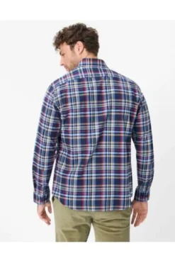 BRAX Light Flanell Hemd Daniel marine kariert Modern Fit Langarm Button-Down