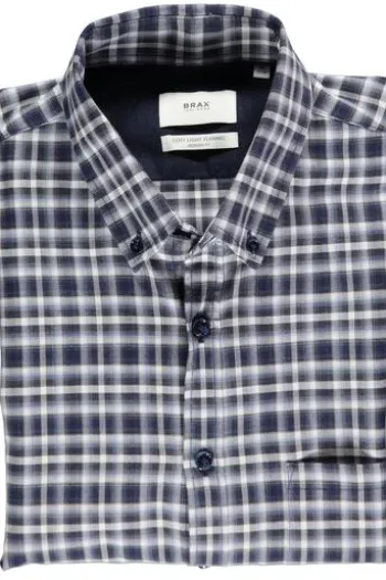 BRAX Light Flanell Hemd Daniel blau kariert Modern Fit Langarm Button-Down