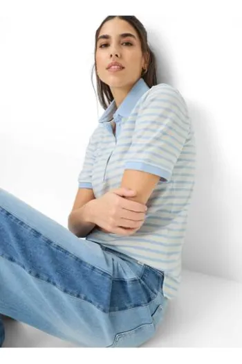 BRAX Polo-Shirt Cleo bleu gestreift in Piqué-Qualität
