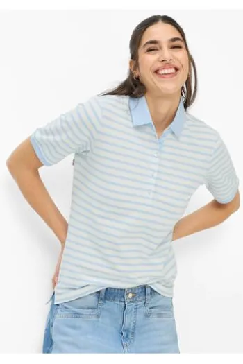 BRAX Polo-Shirt Cleo bleu gestreift in Piqué-Qualität