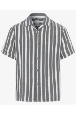 BRAX Streifen Hemd Leo navy gestreift Modern Fit Kurzarm