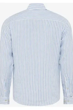 BRAX Streifen Leinen Hemd Dirk hellblau gestreift Modern Fit Langarm Leinen