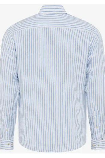 BRAX Streifen Leinen Hemd Dirk hellblau gestreift Modern Fit Langarm Leinen